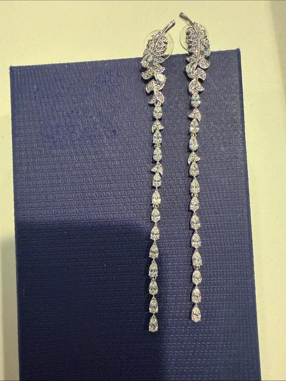 Swarovski Silver-Tone Clear Crystal Linear Drop Earrings - Picture 4 of 4